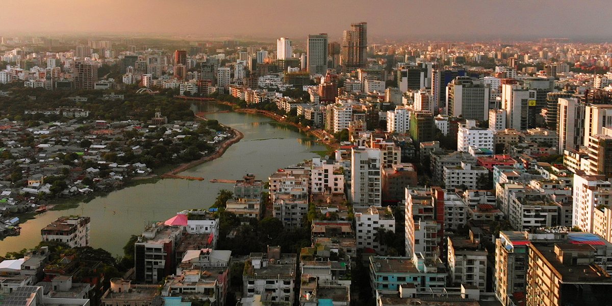 Skyline view of Bangladesh, showing skyscrapers and flats