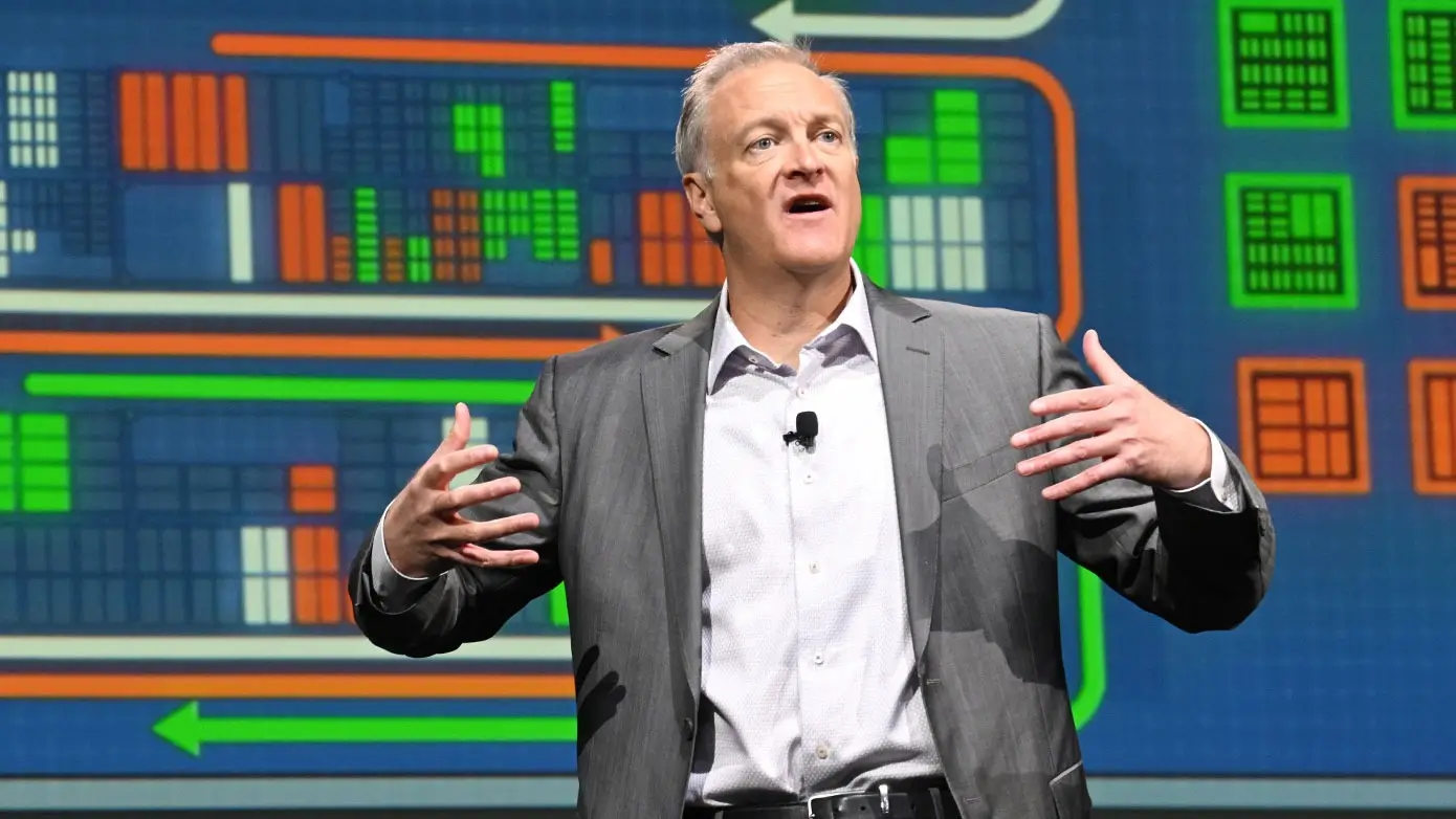 Brian Kinsella on a stage giving a speech