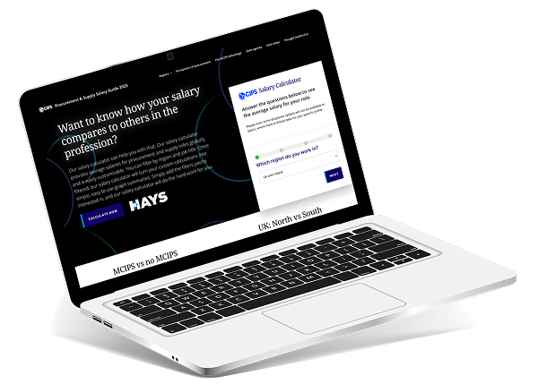 Open laptop showing the CIPS salary calculator and salary report page in partnership with Hays.