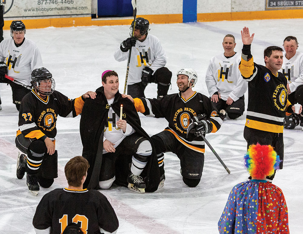 The new Flying Fathers continue the original team&rsquo;s tradition of &ldquo;ordaining&rdquo; the game&rsquo;s first scorer as a bishop