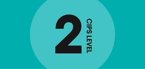 A large black number 2 on a bright teal background, with the text CIPS LEVEL written vertically along the right side.