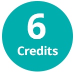 Turqouise circle with text '6 credits'