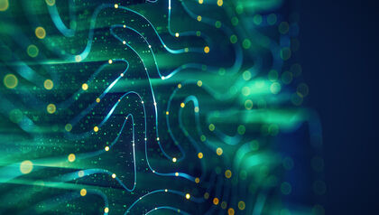 technology background with flowing lines and light particles