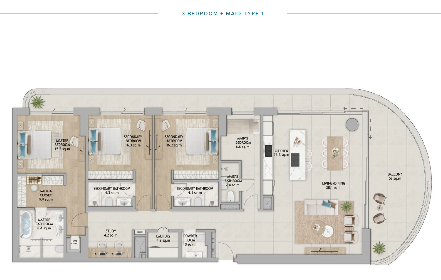 Fahid Beach Terraces Terraces apartment 3 bedroom type1 maid floor plan
