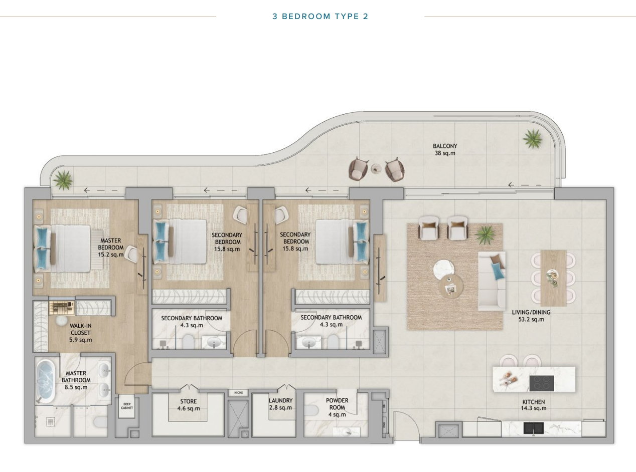 Fahid Beach Terraces Terraces apartment 3 bedroom type2 floor plan