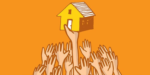 hands trying to grab a house illustration