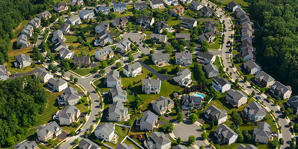 Aerial view of a subdivision full of nice homes