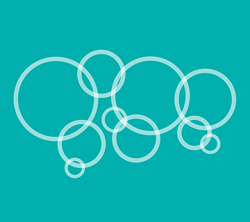 Several rings in different sizes all connected forming an abstract shape