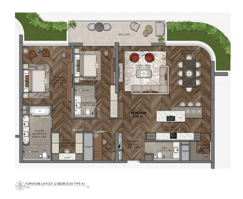 Waldorf Astoria Residences Waldorf astoria apartment 2 bedroom typeA floor plan