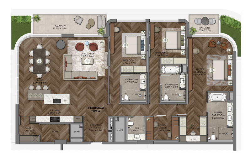 Waldorf Astoria Residences Waldorf astoria apartment 3 bedroom typeC floor plan