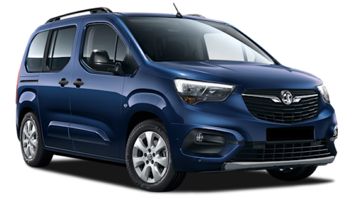 A blue Vauxhall Combo Life on a white background