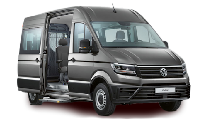 A grey Volkswagen Crafter on a white background