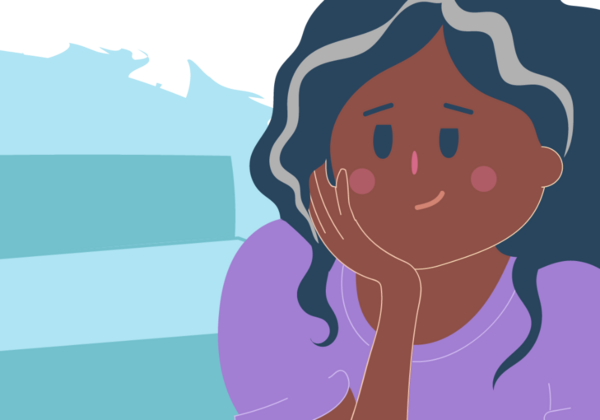 Illustration of a girl staring happily into the distance