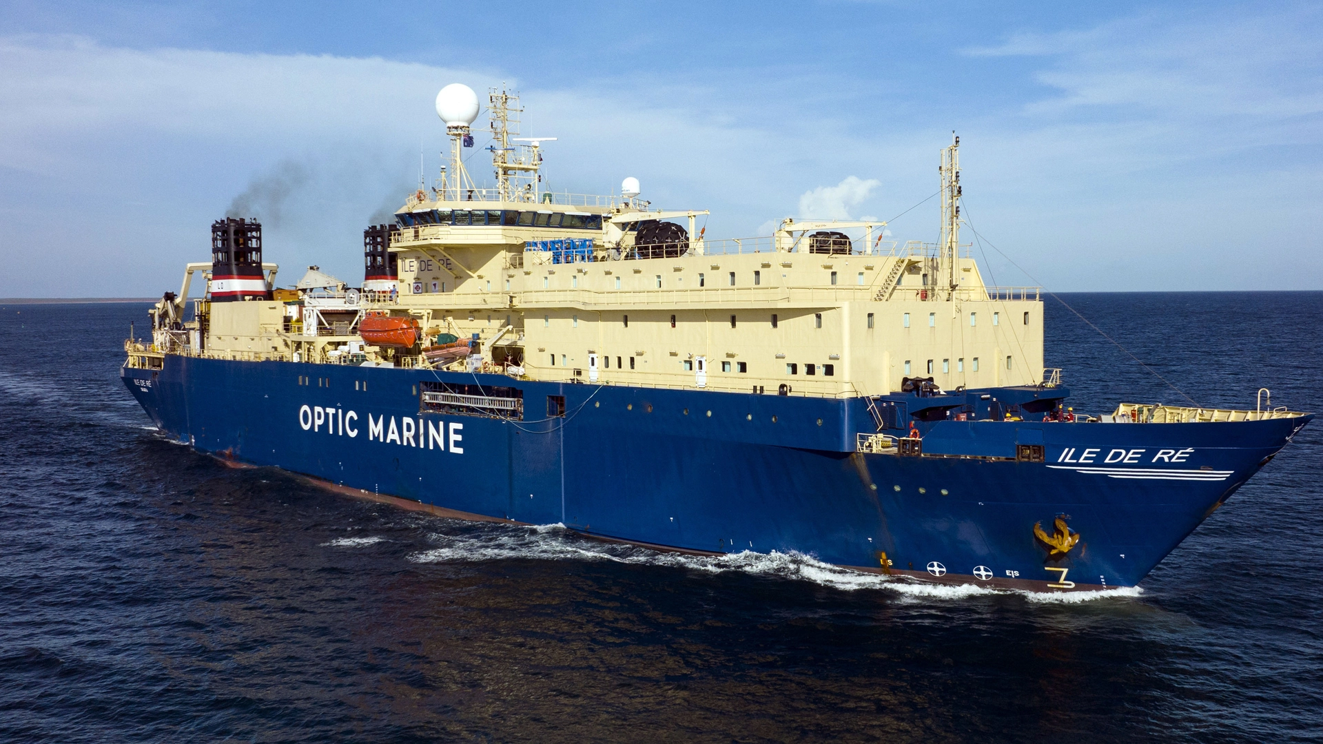 Photo of Ile de Re, Optic Marine Alcatel Submarine Networks' Cable Laying Vessel. 
